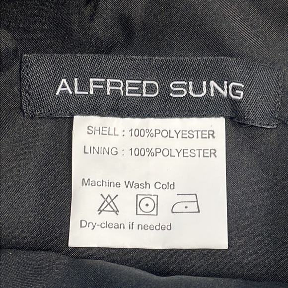 NWT Alfred Sung D758 Bridesmaid Dress Black Satin Maxi Trumpet Slit Sz 18 - Picture 9 of 10